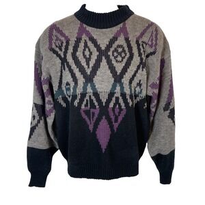 Vintage Michael Gerald Men's Pullover Sweater 100% Acrylic Size M Gray Purple